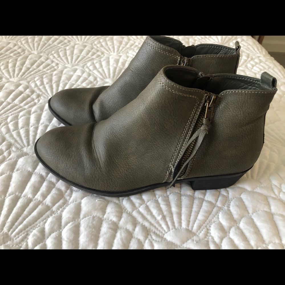 Green leather booties